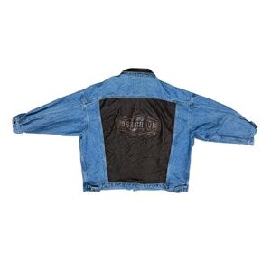 Vintage 90s Unisex Relaxed Fit‎ Denim and Leather Button Up Jean Jacket. Sz XXL